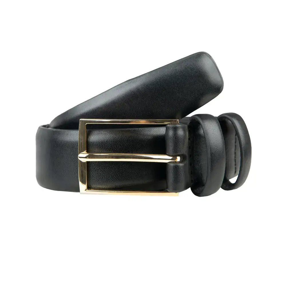 Dents Men's Lined Leather Belt with Shiny Gold Buckle